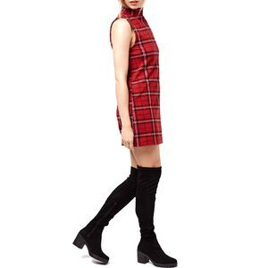 TOPSHOP Mod Red Plaid Mock Neck Sleeveless Cozy Flannel Mini Shift Dress Sz. 4